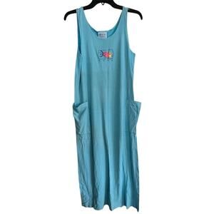 Fresh Produce Women's Blue Side Pockets Scoop Neck Midi Dress Size Small